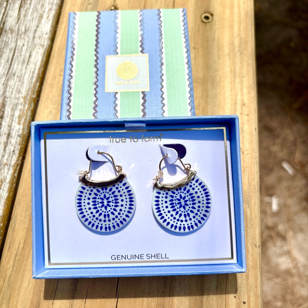 True to Form Blue Ceramic Genuine Shell Drop Earrings